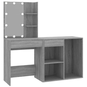 vidaXL Coiffeuse &agrave; LED avec armoire Sonoma gris Bois d'ing&eacute;nierie
