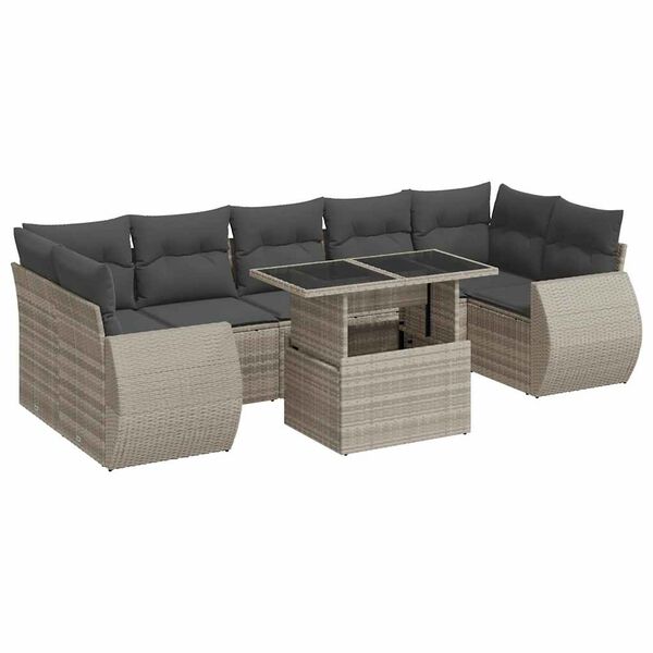 vidaXL Salon de jardin 8 pcs avec coussins gris clair r&eacute;sine tress&eacute;e