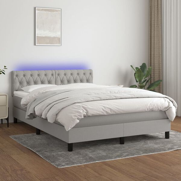 vidaXL Sommier &agrave; lattes de lit et matelas et LED Gris clair 140x200 cm