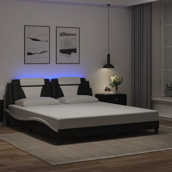 vidaXL Cadre de lit Viana avec LED sans matelas noir et blanc 180x200 cm
