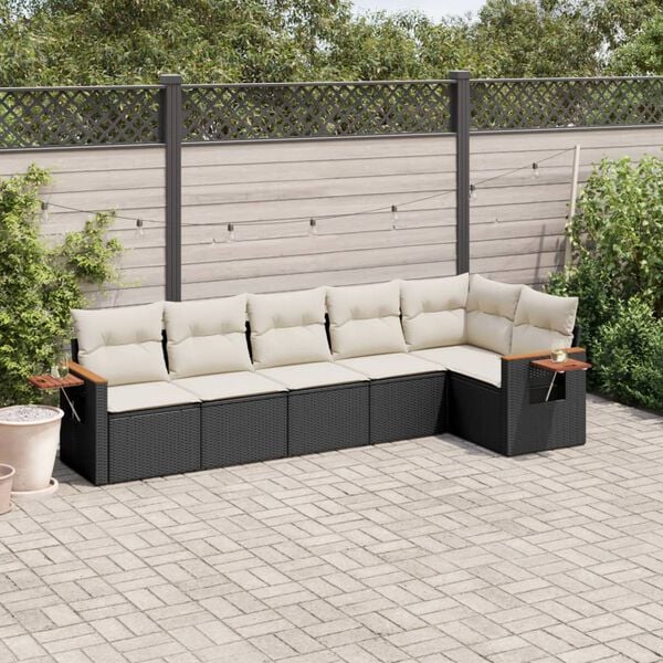 vidaXL Salon de jardin 6 pcs avec coussins noir r&eacute;sine tress&eacute;e