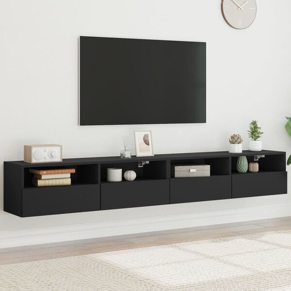 vidaXL Meubles TV muraux 2 pcs noir 100x30x30 cm bois d'ing&eacute;nierie