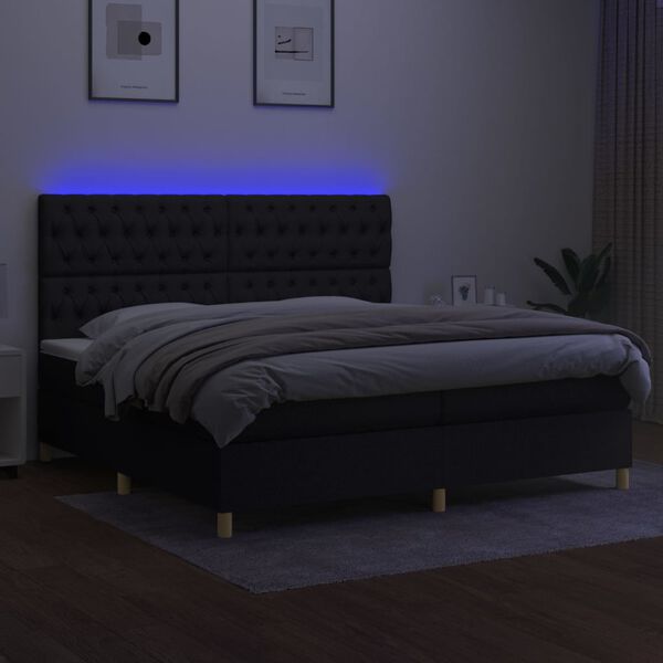 vidaXL Sommier &agrave; lattes de lit et matelas et LED Noir 200x200 cm Tissu