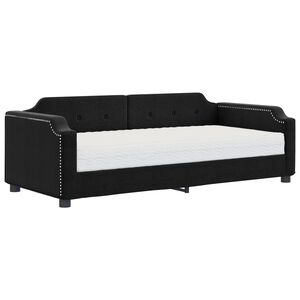 vidaXL Lit de jour avec matelas noir 90x200 cm tissu