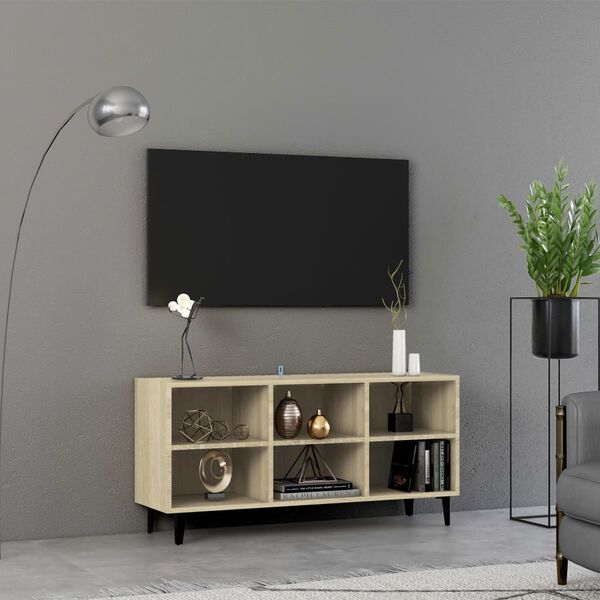 vidaXL Meuble TV avec pieds en m&eacute;tal Ch&ecirc;ne sonoma 103,5x30x50 cm