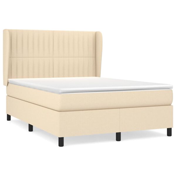 vidaXL Sommier &agrave; lattes de lit avec matelas Cr&egrave;me 140x200 cm Tissu