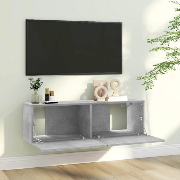 vidaXL Meuble TV Gris béton 100x30x30 cm Bois d’ingénierie