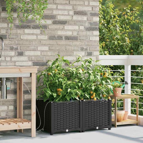 vidaXL Cache-pot de jardin 2 pcs Noir Acier