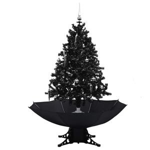 vidaXL Arbre de No&euml;l neigeux avec base de parapluie Noir 140 cm PVC