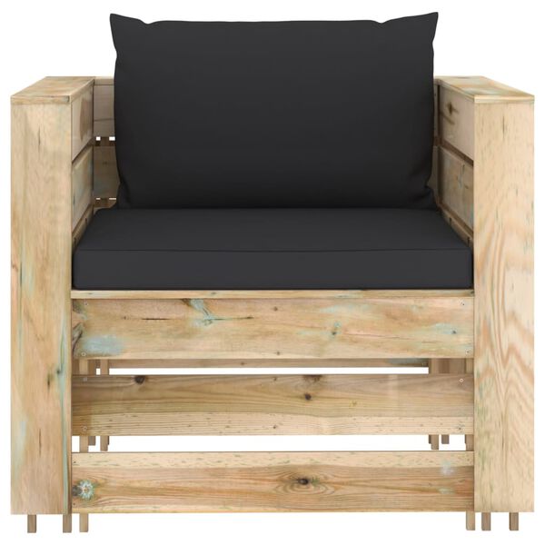 vidaXL Salon de jardin 2 pcs avec coussins Bois impr&eacute;gn&eacute; de vert