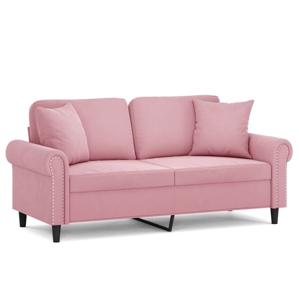 vidaXL Canap&eacute; 2 places avec oreillers d&eacute;coratifs rose 140 cm velours