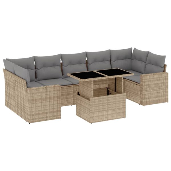 vidaXL Salon de jardin avec coussins 8 pcs beige r&eacute;sine tress&eacute;e