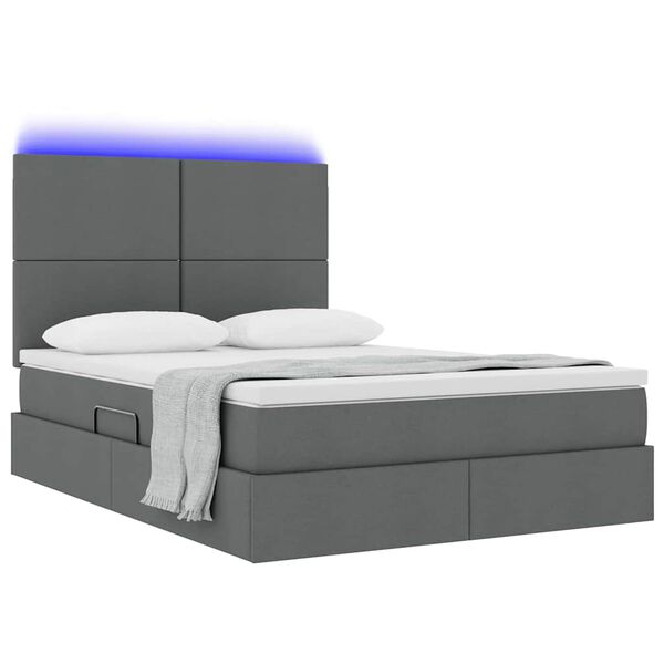 vidaXL Lit avec rangement et LED Gris fonc&eacute; 140 x 190 cm Polyester