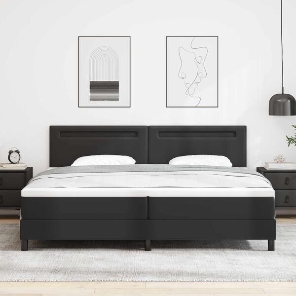 vidaXL Lit &agrave; ressorts avec matelas Noir 200 x 200 cm Simili cuir