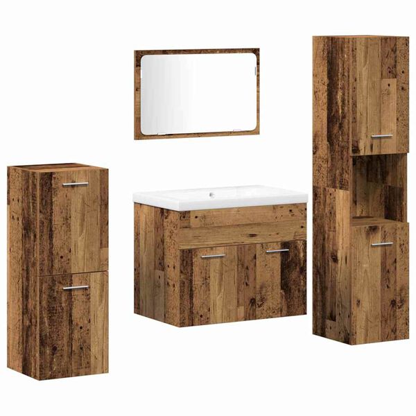 vidaXL Ensemble de mobilier de salle de bain avec &eacute;tag&egrave;re 5 pcs Marron