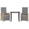 vidaXL Ensemble de bistro 3 pcs avec coussins beige r&eacute;sine tress&eacute;e
