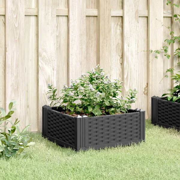 vidaXL Jardini&egrave;re avec piquets noir 42,5x42,5x28,5 cm PP