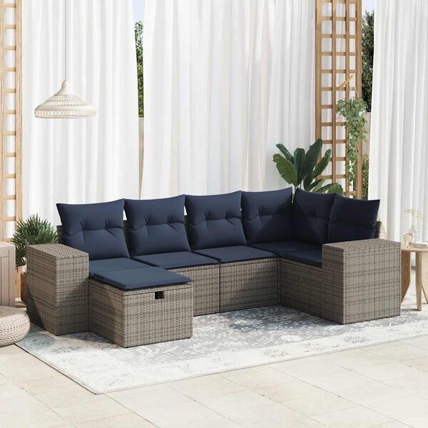 vidaXL Salon de jardin 6 pcs avec coussins gris r&eacute;sine tress&eacute;e