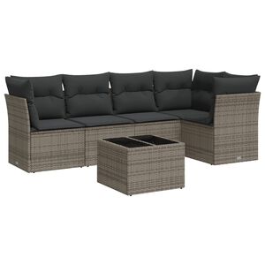 vidaXL Salon de jardin 6 pcs avec coussins gris r&eacute;sine tress&eacute;e