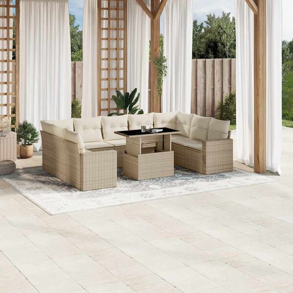 vidaXL Salon de jardin avec coussins 10 pcs beige r&eacute;sine tress&eacute;e