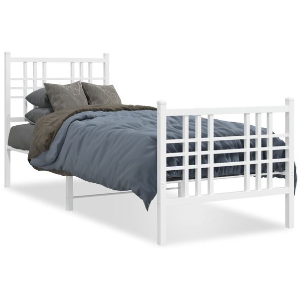 vidaXL Cadre de lit métal sans matelas avec pied de lit blanc 75x190cm