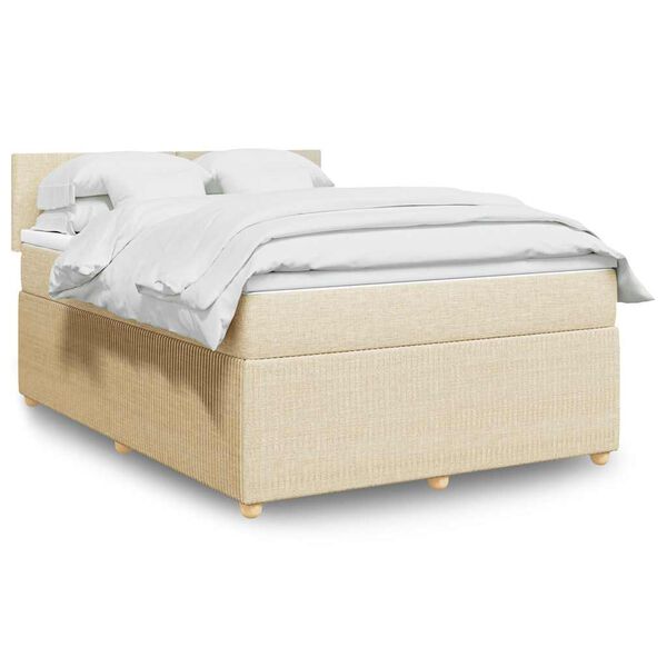 vidaXL Sommier &agrave; lattes de lit avec matelas Cr&egrave;me 140x190 cm Tissu