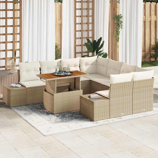 vidaXL Ensemble de salle &agrave; manger pour jardin 9 pcs Beige et cr&egrave;me