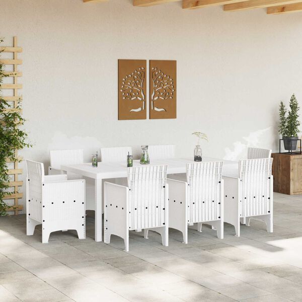 vidaXL Ensemble de salle à manger pour jardin 9 pcs Blanc Rattan Polt