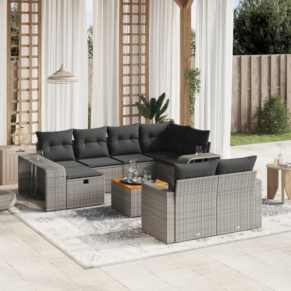 vidaXL Salon de jardin 11 pcs avec coussins gris r&eacute;sine tress&eacute;e