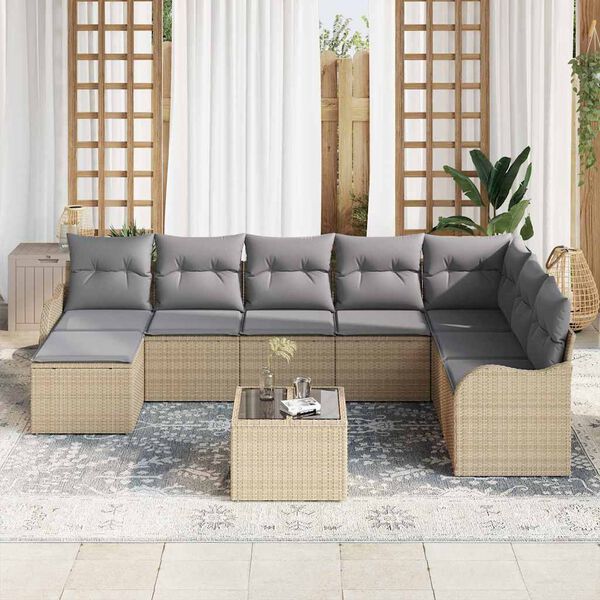 vidaXL Ensemble de canap&eacute; de jardin 9 pcs beige et gris clair