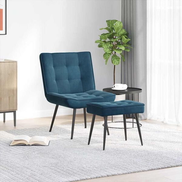 vidaXL Chaise de relaxation avec tabouret Bleu Velours