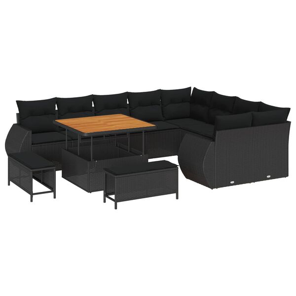 vidaXL Ensemble de canap&eacute; de jardin avec coussin 12 pcs Noir