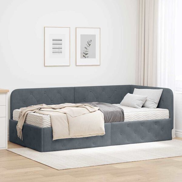 vidaXL Cadre de lit d'angle Gris fonc&eacute; 90 x 200 cm Velours
