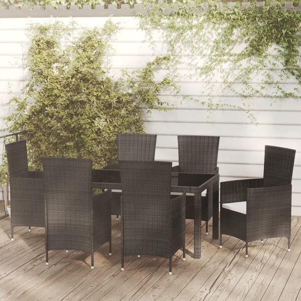 vidaXL Salon de jardin 7 pcs avec coussins r&eacute;sine tress&eacute;e noir