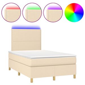 vidaXL Sommier &agrave; lattes de lit matelas et LED cr&egrave;me 120x190 cm tissu