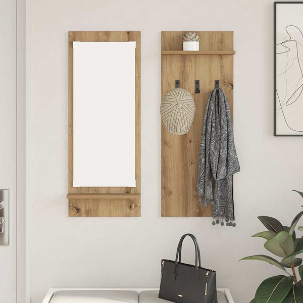 vidaXL Porte-manteau mural avec miroir Ch&ecirc;ne artisanal 70 x 10 x 90 cm