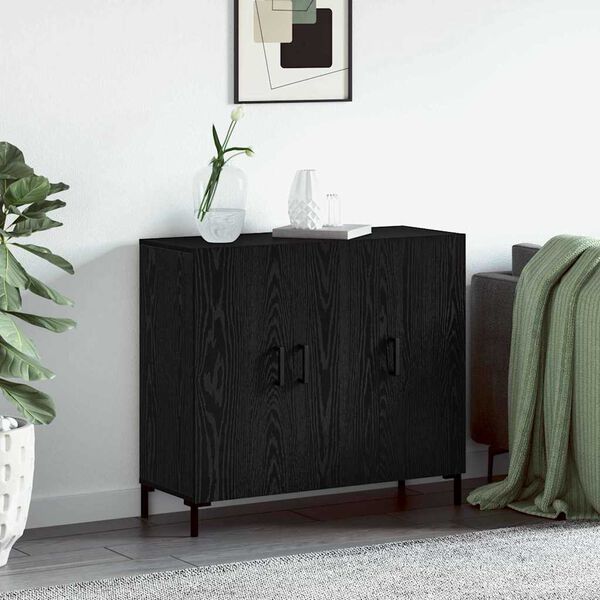vidaXL Buffet Ch&ecirc;ne noir 90 x 34 x 80 cm Bois d'ing&eacute;nierie