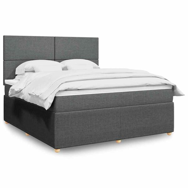 vidaXL Sommier &agrave; lattes de lit avec matelas Gris fonc&eacute; 180x200cm Tissu