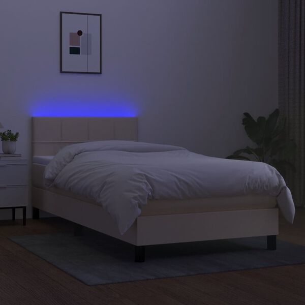 vidaXL Sommier &agrave; lattes de lit avec matelas LED Cr&egrave;me 90x190 cm Tissu
