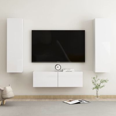 vidaXL Ensemble de meubles TV 3 pcs Blanc brillant Aggloméré