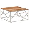 vidaXL Table basse argent&eacute; acier inoxydable et bois massif d'acacia