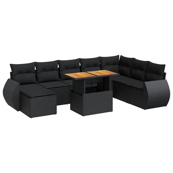 vidaXL Salon de jardin 9 pcs avec coussins noir r&eacute;sine tress&eacute;e