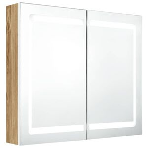 vidaXL Armoire de salle de bain &agrave; miroir &agrave; LED Blanc et ch&ecirc;ne