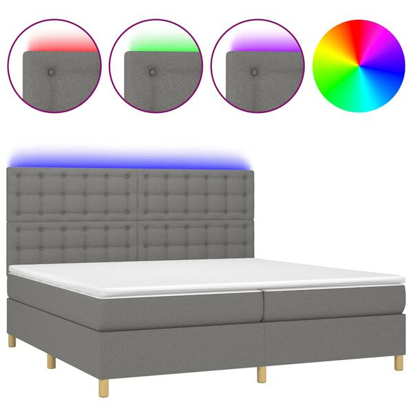 vidaXL Sommier &agrave; lattes de lit et matelas et LED Gris fonc&eacute; 200x200 cm