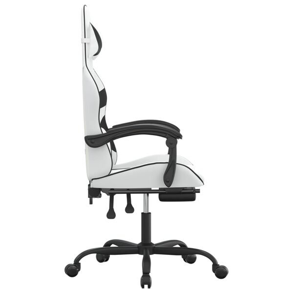 vidaXL Chaise de jeu pivotante et repose-pied Blanc et noir Similicuir