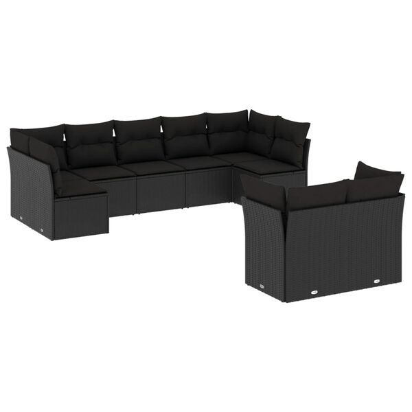 vidaXL Salon de jardin 9 pcs avec coussins noir r&eacute;sine tress&eacute;e
