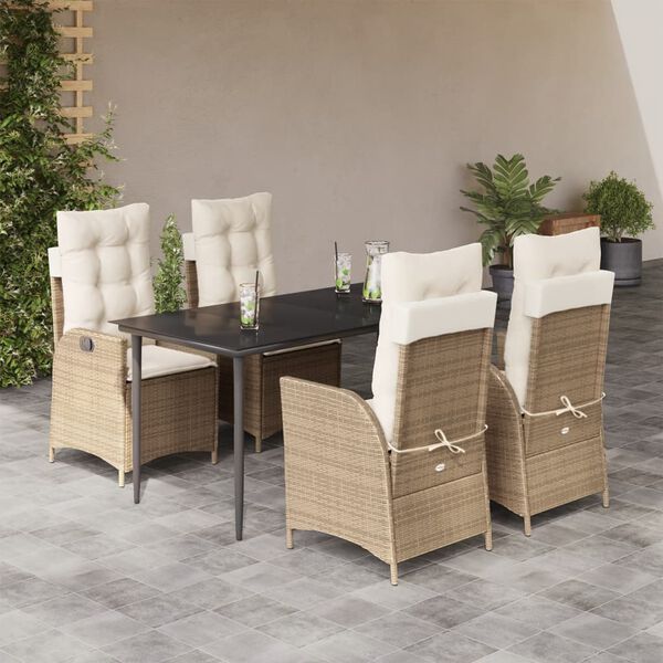vidaXL Ensemble &agrave; manger de jardin avec coussins 5pcs Beige poly rotin