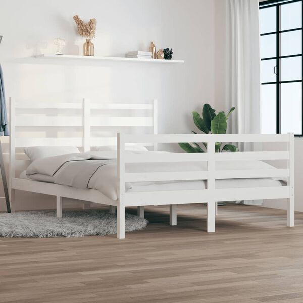 vidaXL Cadre de lit sans matelas bois de pin massif 160x200 cm blanc
