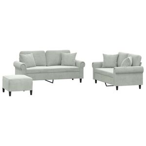 vidaXL Ensemble de canap&eacute;s 3 pcs avec coussins gris clair velours