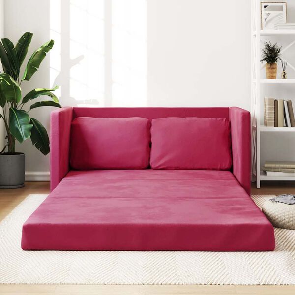 vidaXL Canap&eacute;-lit 2 en 1 rouge bordeaux 122x204x55 cm velours